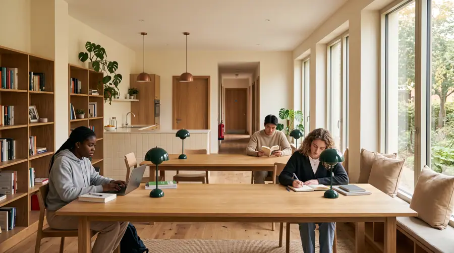 Salle d’étude avec des étudiants (illustration générée)